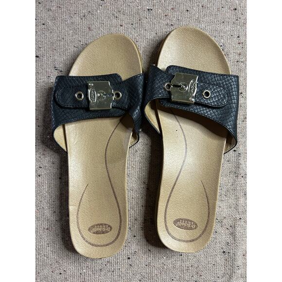 Dr. Scholl’s Flex Sole Sandals Women’s 7 Black with Gold Hardware - Picture 1 of 5